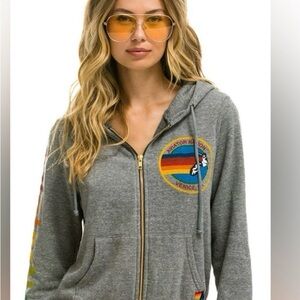 Aviator Nation Gray Hoodie with Colorful Stripes